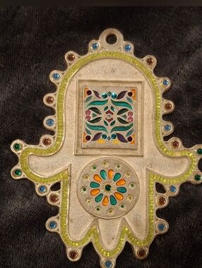 Vintage Lior Gluska Hamsa Hand Wall Decor Israel Marked Evil Eye Gold Stones